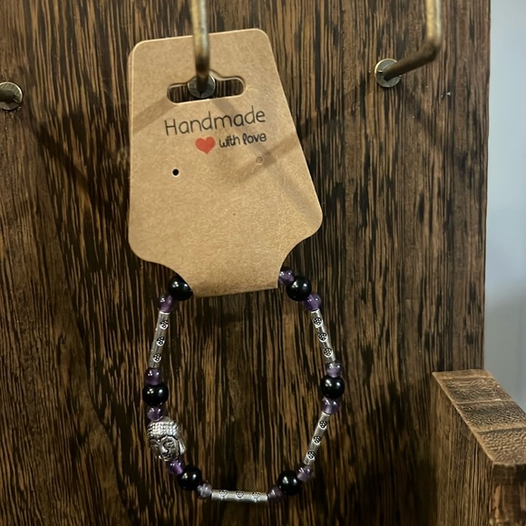 A+++ Graded Amethyst, Black Onyx and .925 Tibetan Silver Bracelet - Picture 2 of 4